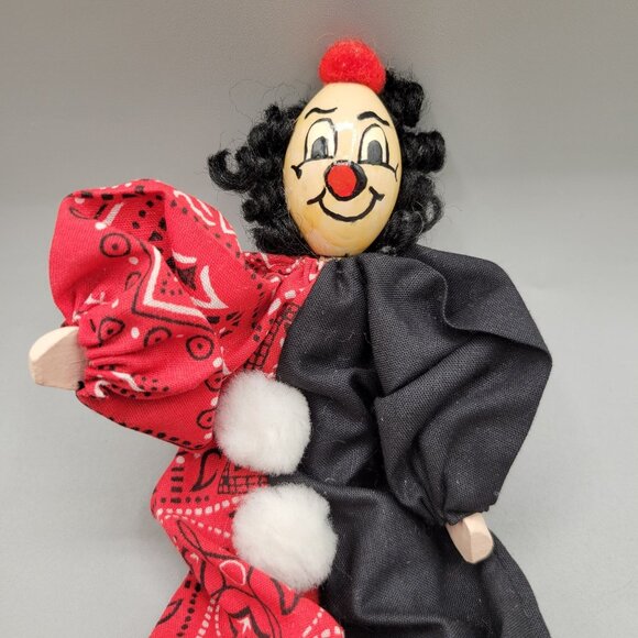 Clothes Pin Doll Happy Circus Clown Handmade Jointed Doll - Picture 2 of 4